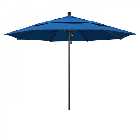 California Umbrella 11' Black Aluminum Market Patio Umbrella, Pacifica Pacific Blue 194061333778